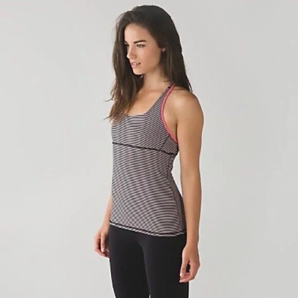 LULULEMON Womens Size 2 Pink Satnam Mini Striped Racerback Yoga Tank Top